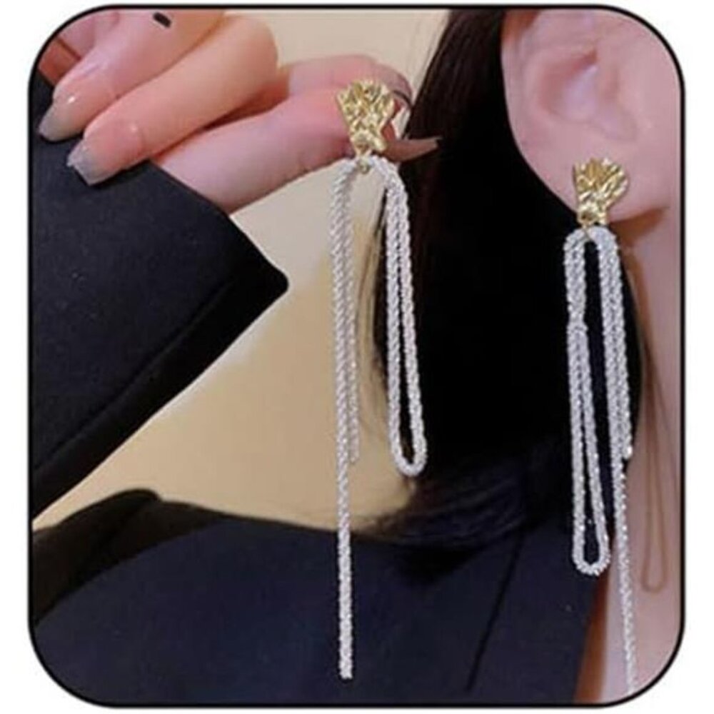Sparkly Long Tassel Earrings – Dazzling Rhinestone & Austrian Crystal